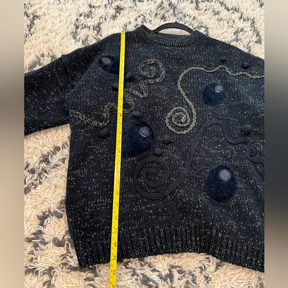 Vintage 80s Women’s Extra Touch Black & Metallic Puffy Knit Sweater Size 42/22W - Picture 6 of 9